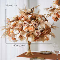 Centre de table floral artificiel tons automnaux avec herbe de la pampa et roses pour banquets de mariage, boule florale pour organisateurs d'événements, vente en gros