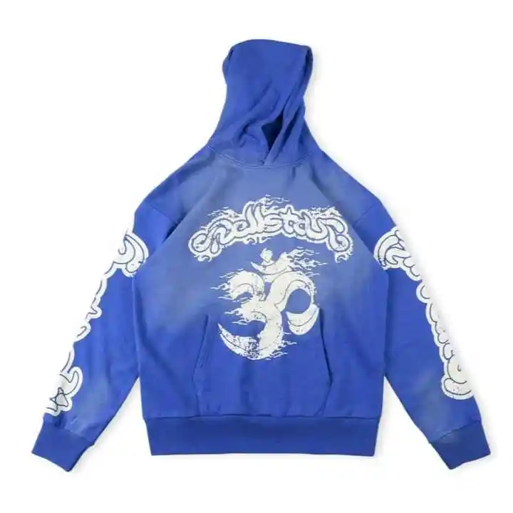 Blue Pullover Hoodie Sweatshirt men Hoodie Hip Hop Printing Custom Streetwear Hoodie MENS