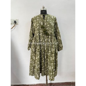 Bagru ชุดเดรสแม็กซี่พิมพ์ลายด้วยมือสำหรับผู้หญิงชุดเดรสดีไซน์ลาย Paisley มีพู่ชุดเดรสปาร์ตี้สไตล์โบฮีเมียน - Product Image 6