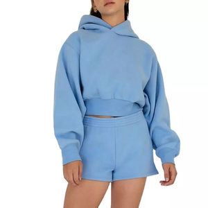 Cómodo entrenamiento 2 piezas mujer conjuntos cortos nueva llegada mejor última moda Casual Wear mujeres Sudadera con capucha y pantalones cortos conjunto - Product Image 5