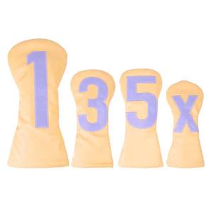 Fundas para Palos de Golf de Material de Cuero con Impresión por Sublimación de Color Amarillo con Número de Color Rosa, Personalizadas para Deportes y Entretenimiento - Product Image 1