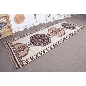 Alfombra de lana grande Vintage 3,1X9,8 pies Beige marrón Patchwork diseño rectangular 10mm de espesor respaldo de látex para la habitación de los adolescentes - Product Image 3