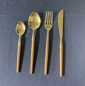 Juego de cubiertos dorados sostenibles de lujo con diseño de cubiertos con mango trenzado de acero inoxidable para uso en hoteles y restaurantes - Product Image 3