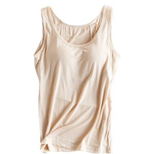 Camisole en tricot respirant à motif solide de style décontracté pour femmes avec soutien-gorge intégré - Product Image 1