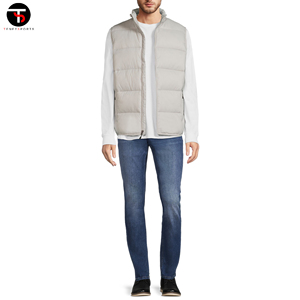 Vente en gros de gilet matelassé rembourré pour hommes avec logo personnalisé col Mandarin couleur unie service de vêtements d'extérieur coupe-vent produit tendance - Product Image 2