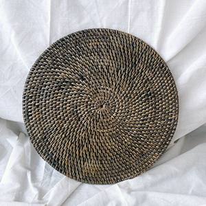 Handmade Tabletop Decoration Rattan <b>coaster</b> With <b>Black</b> Rim Natural Dinner Serving Charger Plates - Product Image 3