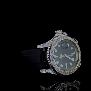 Montre de luxe personnalisée Hip Hop en forme de feuille à deux tons avec diamants en moissanite pour hommes avec cadran personnalisé et design unique - Product Image 3