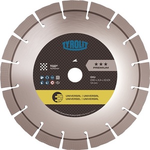 Disco de Corte de Diamante TYROLIT Premium DCU, Resina, 230 mm, Diámetro del Orificio 22.23 mm, Altura del Segmento 14 mm, Grosor 2.4 mm, para Metales No Ferrosos - Product Image 1