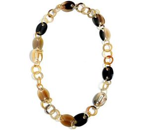 Hot Sale Handmade Buffalo Horn Necklace With <b>Chain</b> in Earth Tone Brown Stainless Steel Cross Pattern Featuring Pearl Main Stone - Product Image 1