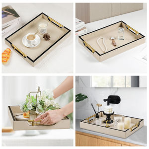 Jinsky ถาดวางโชว์เครื่องประดับทำด้วยมือทำจากไม้ถาดใส่ผ้าลินินอุปกรณ์จัดระเบียบโต๊ะทำจากหนัง - Product Image 3