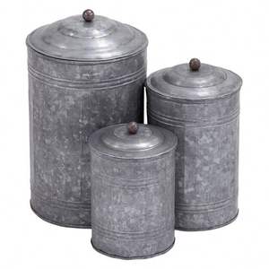 Galvanized Container <b>Lid</b> <b>Decorative</b> Metal Iron Natural Canister Ribbed Metal <b>Decorative</b> Handmade Rustic Finished - Product Image 5