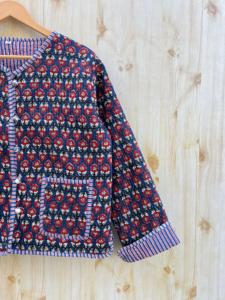 Chaqueta de algodón acolchada Reversible con estampado de bloque de mano indio para mujer, patrón Floral, prendas de vestir exteriores informales, botones, Jersey para todas las estaciones - Product Image 2