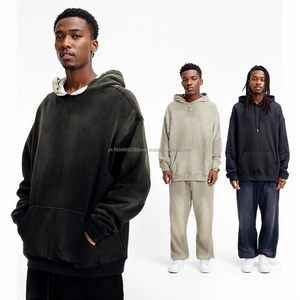 Sweat-shirt à capuche vintage à double couche avec logo personnalisé, délavé à l'acide, délavé au soleil, poches usées, sweat-shirt streetwear lourd - Product Image 1