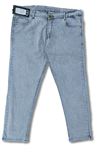 Jeans pour hommes en denim durable, lavage vintage, coupe slim, poids moyen, revêtement PU, fil tissé écologique en chevrons teinté en gris, 2025 - Product Image 3