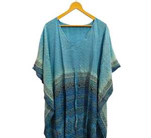 Blue color latest design Kimono Robe Plus Size <b>Bikini</b> Cover Night Wear Long Handmade Indian <b>Vintage</b> Recycled Silk Sari made - Product Image 3
