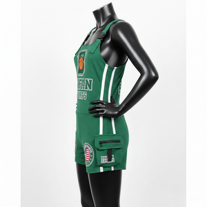 Traje de Baño para Mujer, 225 GSM, Tela de Poliéster y Spandex de Alta Elasticidad, Verde Oscuro con Paneles Blancos, Logotipo Estampado - Product Image 5