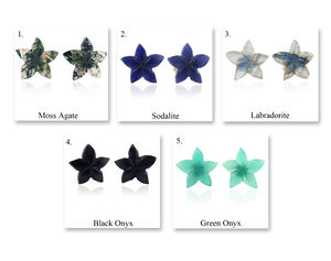 Light weight natural stone green onyx <b>small</b> pair <b>studs</b> <b>earring</b> 18k gold plated fashion jewelry hand carved gemstone flower <b>studs</b> - Product Image 6