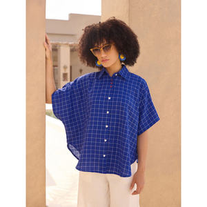 Ladies' <b>Linen</b> Plaid Poncho <b>Shirt</b> & Pant Set-Casual Office Two-Piece Loose Fit - Product Image 3