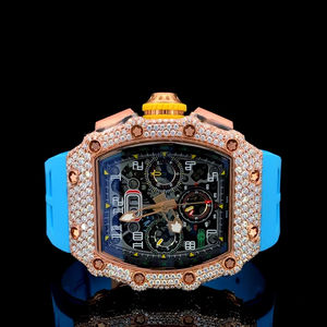 Reloj de Pulsera Analógico para Hombre de Acero Inoxidable de Lujo con Correa de Goma Amarilla y Diamante Moissanite con Claridad VVS - Product Image 1