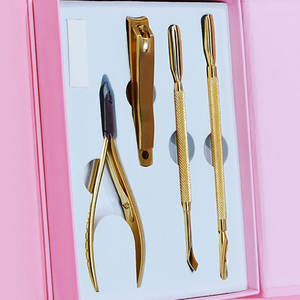 GOLD BOX KIT 4 Pcs Premium Professional Stainless Steel Manucure Set HOT SELLING Fall-less Nails Dual-End Cuticle Pushers - Product Image 3