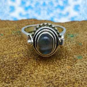 Meilleure haute qualité 925 bague en argent Sterling faite à la main forme ovale gris bleu Flash Labradorite pierre précieuse diamant principal mariage décontracté - Product Image 1