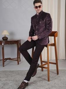 La Scoot ชุดสูทปักลายสำหรับผู้ชาย, ชุดเสื้อผ้า2ชิ้นผ้าโพลีเอสเตอร์ผ้าวิสคอปกตั้งผ้าวิสคอปกกางเกงทรงแบนราบยาวปกติ - Product Image 5