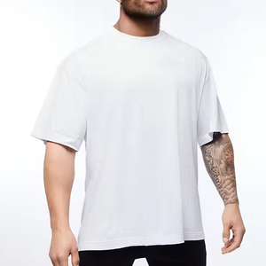 T-shirt blanc oversize pour homme, manches courtes, col rond, jersey décontracté en coton - Product Image 3