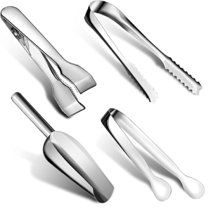 Pinzas para servir barbacoa antiadherentes de Metal de acero inoxidable, 4 Uds., cucharas de pinzas para hielo de utilidad de cocina con pinzas, juego de utensilios - Product Image 1