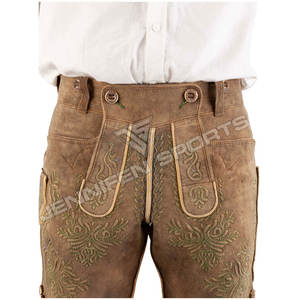 Lederhosen de cuero de vaca para hombre bávaro hecho a medida, botones de bordado frontal de cuero de vaca, bolsillos delanteros de cierre con trabillas para cinturón - Product Image 2