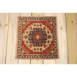 Alfombra Turca, Pequeña, 1.7x1.6 pies, Alfombra Vintage, Alfombra de Lana con Parches Rojos y Azules - Product Image 2