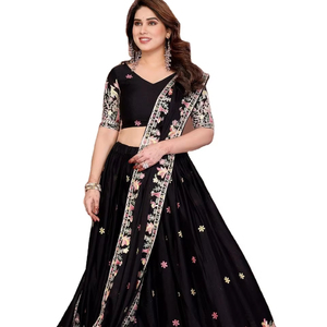 宝莱坞风格明星乔吉特刺绣人造毛皮多色莱亨加乔利套装适合新娘女士派对服装 - Product Image 1