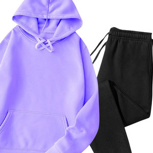 Lavender Purple <b>Hoodie</b> With Black Jogger Tracksuit Set Unisex Winter Fleece Casual Streetwear Sports Outfit OEM Wholesale - Product Image 6