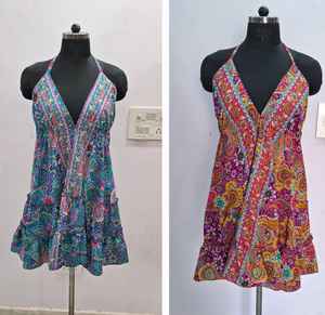 Tela de rayón Tie-dye Print Mujeres Top Summer Beach Wear Indian Silk Sari Ibiza Dress- Ladies Fashion Maxi S - Product Image 1