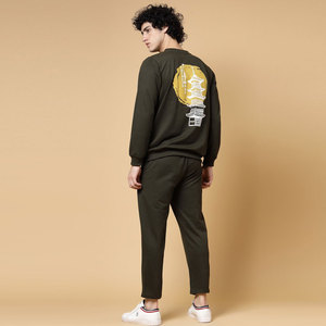 Ensemble de survêtement en coton noir pour homme, col rond, manches longues, taille élastique, coupe décontractée, imprimé lettres, idéal pour l'automne - Product Image 2