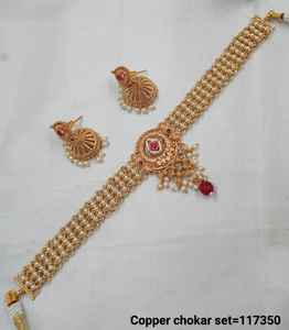 ENSEMBLE DE BIJOUX INDIENS TRADITIONNELS ET À LA MODE EN CUIVRE ENSEMBLE DE BIJOUX DE MARIAGE POUR FEMMES BOUCLES D'OREILLES ET COLLIER - Product Image 2