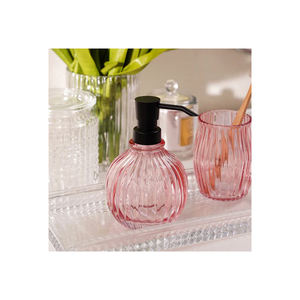 Best Quality Pink Ribbed Glass <b>Soap</b> <b>Dispenser</b> <b>Bathroom</b> Accessories <b>Soap</b> <b>Dispenser</b> for Home and Hotel Usage - Product Image 1