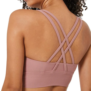 Soutien-gorge de sport pour femmes en tissu côtelé sans couture de haute qualité imprimé personnalisable, vêtements de sport actifs, vêtements de fitness pour la salle de sport, vêtements de sport pour femmes - Product Image 4