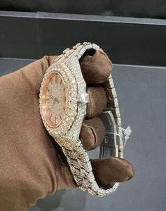 Montre élégante en acier inoxydable automatique avec cadran en verre, or rose, moissanite VVS1, luxe, épaisseur du boîtier 5 mm - Product Image 5