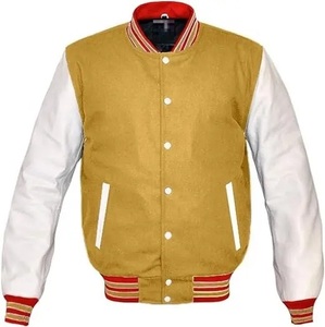Chaqueta universitaria de béisbol Premium para hombre, cuerpo de lana de bombardero Letterman de escuela secundaria con mangas de cuero de piel de vaca - Product Image 1