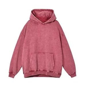 Sweat à capuche Boxy vintage personnalisé pour hommes 100% coton 500gsm en détresse ourlet court lavage à l'acide numérique DTG automne dessin capuche - Product Image 5