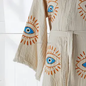 Bata de Baño Unisex de Algodón Ligero, Tejido de Lino, Secado Rápido, Transpirable, Primavera Verano, Color Liso, Talla XL, Hecho en Turquía, Ropa de Dormir y Descanso - Product Image 3