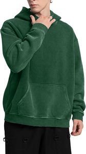 Sweat à capuche surdimensionné en coton pelucheux lavé de style streetwear vintage pour hommes sweat-shirt à capuche uni décontracté - Product Image 3