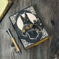 Cuaderno de hechizos Wiccan hecho a mano con estampado de cuero de gato egipcio, Grimoire, Diario de mago, Regalo vintage para él, Cuaderno de brujería