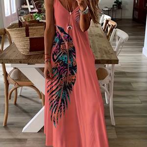 Été Denim Solid Front Logo Respirant Beach Vacation Casual Robe à bretelles Fashion Sleeveless Loose Knee-Length - Product Image 4