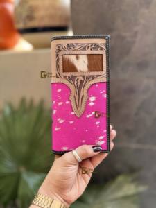 Nouveau Designer hommes Long portefeuille élégant métallique peau de vache fourrure cuir RFID usiné à la main sculpture porte-monnaie cadeau lui doublure en Nylon - Product Image 4