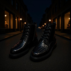 Botas de Cuero para Hombre Importadas de Piel de Cocodrilo, Botas Cortas de Cuero Genuino, Botas Modernas Estilo Martens para Hombre - Product Image 4