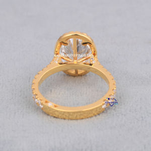 Anillo de compromiso de Halo de diamante de moissanita de corte ovalado con Plata de Ley 925, diseño personalizado, joyería de elegancia clásica - Product Image 6