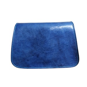 Sac à main vintage en cuir véritable bleu avec applique florale jaune, artisanat marocain fait main - Product Image 3