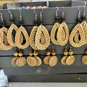 Pendientes de gancho de oreja de ratán para mujer, arte popular vietnamita, vacaciones de verano, decoración de boda, artesanías de mimbre, hechos a mano, nueva moda - Product Image 2