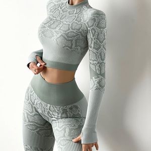 Long Sleeve and legging Yoga Set 2022 Sports Apparel <b>Snakeskin</b> Pattern Outfit Wear Crop <b>Top</b> Sweat Suit - Product Image 5